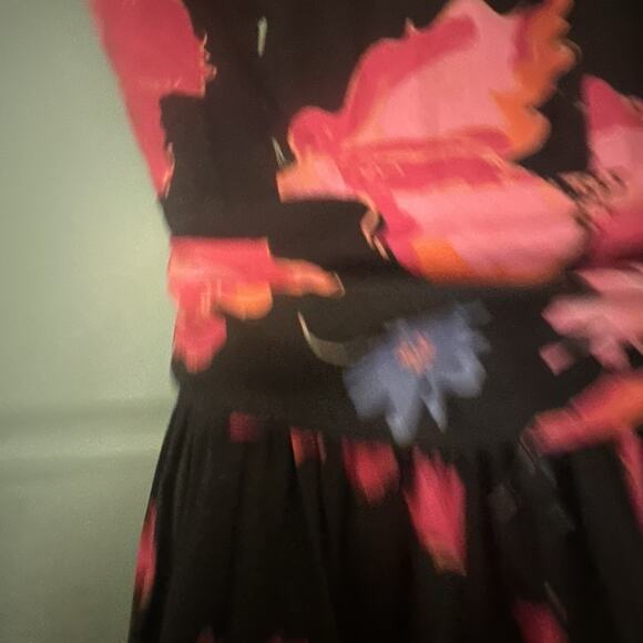 Vintage 1980s‎ Laura Ashley Great Britain Black Pink Floral Dress Full Skirt 8 - Picture 16 of 16
